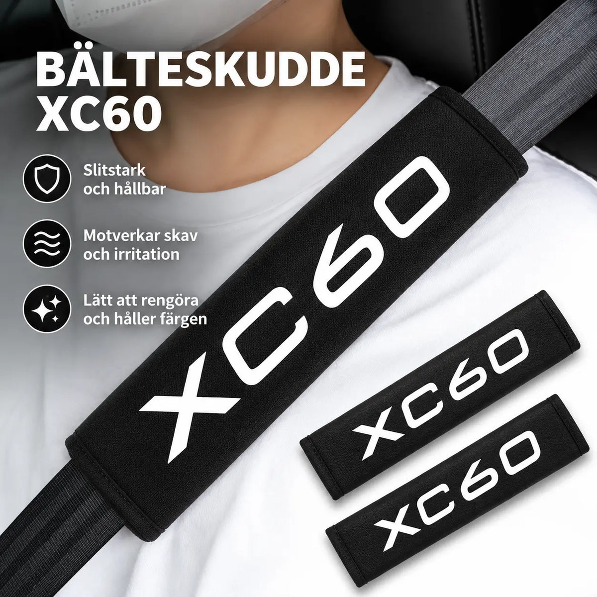2-Pack Bälteskuddar till XC60 Svart/Vit Premium